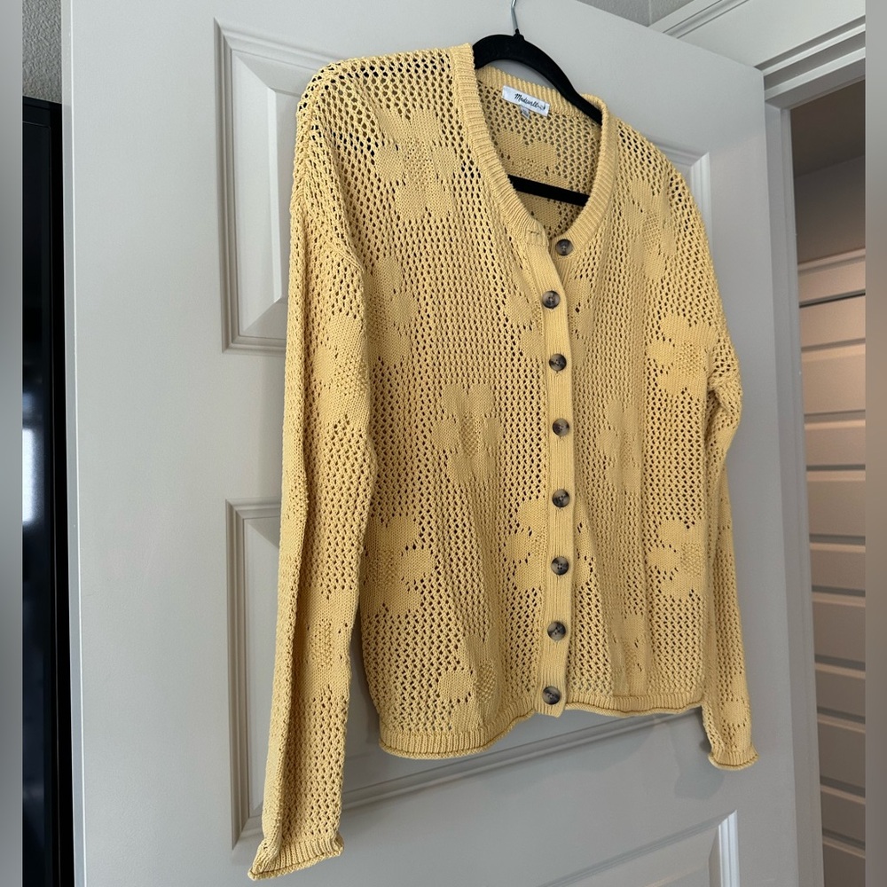 Madewell Floral Open Stitch cardigan in Chamomile - Picture 6 of 8